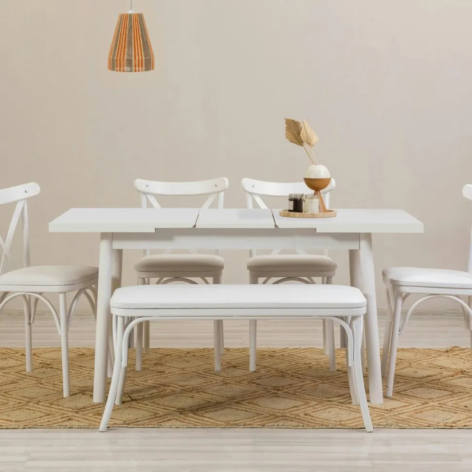 Table extensible blanche, rangement intégré 130-165 cm ORINA