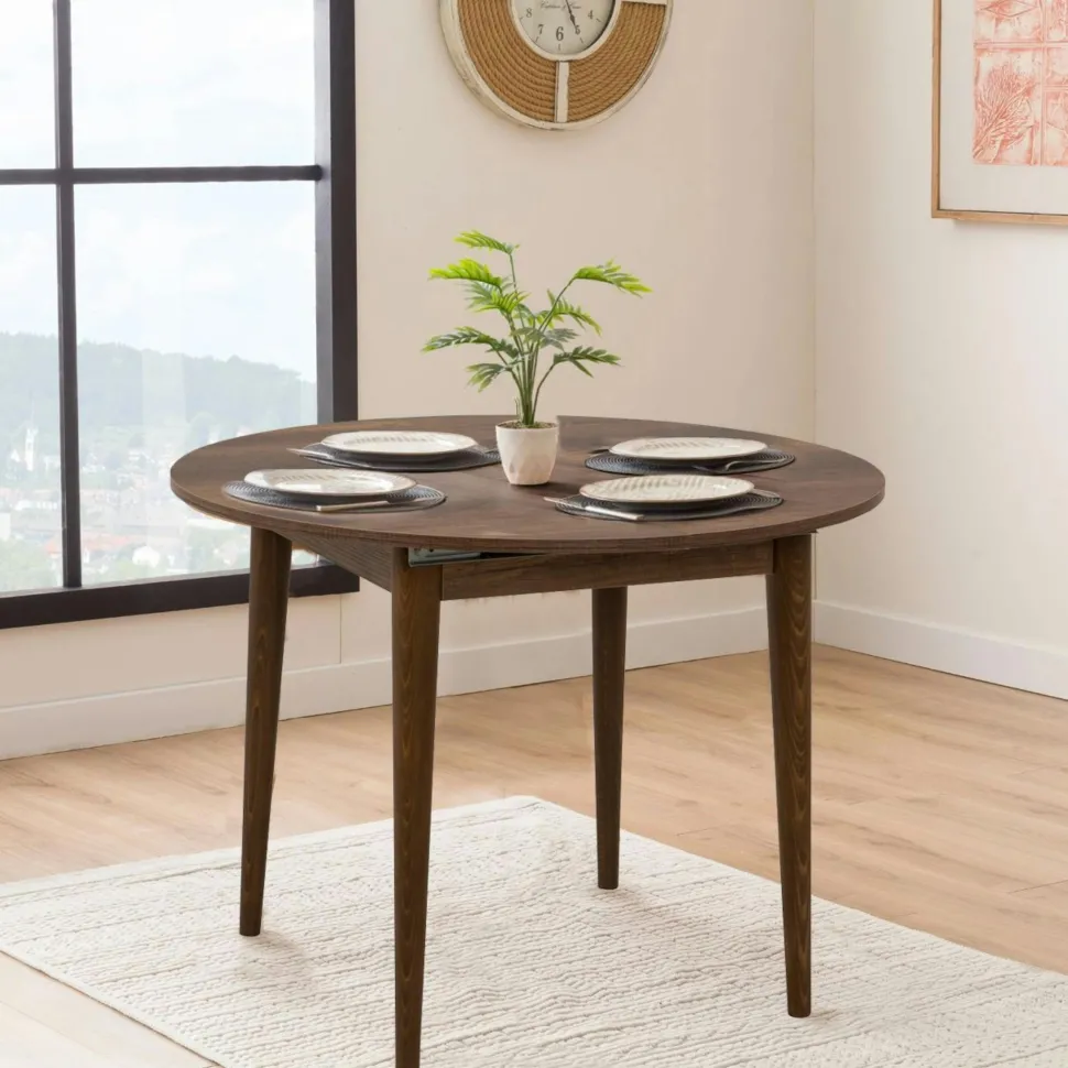 Table extensible effet pin, rangement intégré 130-165 cm ORINA
