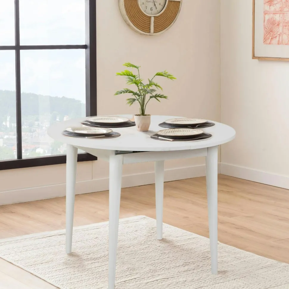 Table extensible effet pin, rangement intégré 130-165 cm ORINA