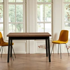 Table extensible ronde effet noyer pieds noirs Ø100-131 cm ARDEN