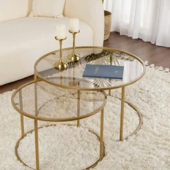 Table gigogne en verre - cadre noir (lot de 2) ⌀60 cm TULUM