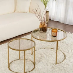 Table gigogne en verre - cadre noir (lot de 2) ⌀60 cm TULUM