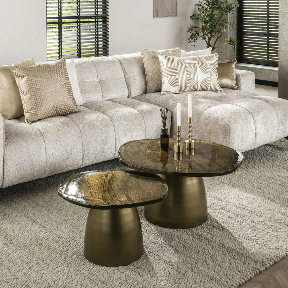 Table gigogne en verre – finition cuivre antique (lot de 2) LAGUNA