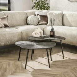 Table gigogne organique – brun bronze, forme libre (lot de 2) RALF