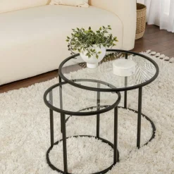 Table gigogne verre fumé - cadre noir (lot de 3) ⌀80 cm TULUM