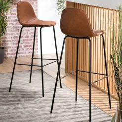 Table haute blanche cuisine avec plateau effet bois MARFA