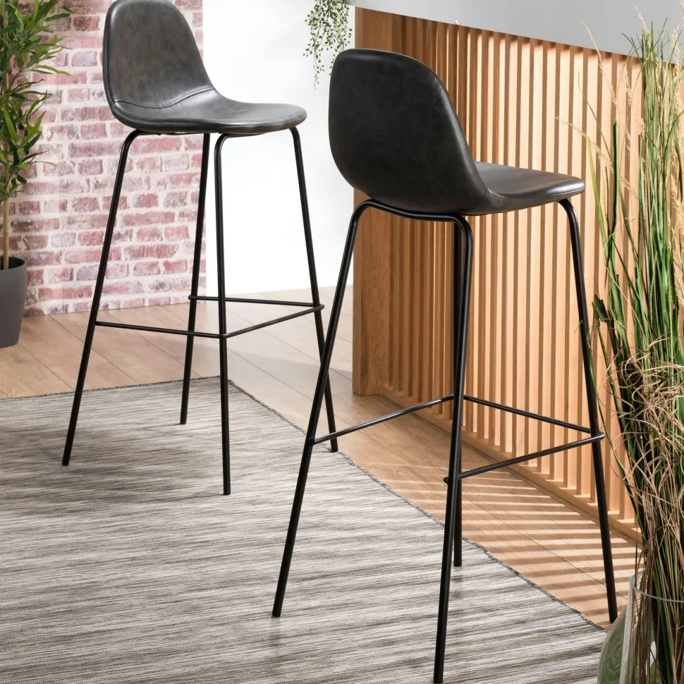 Table haute blanche cuisine avec plateau effet bois MARFA