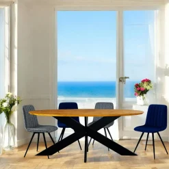 Table ovale en chêne huilé avec pied central en métal noir 200 cm RAGUSE