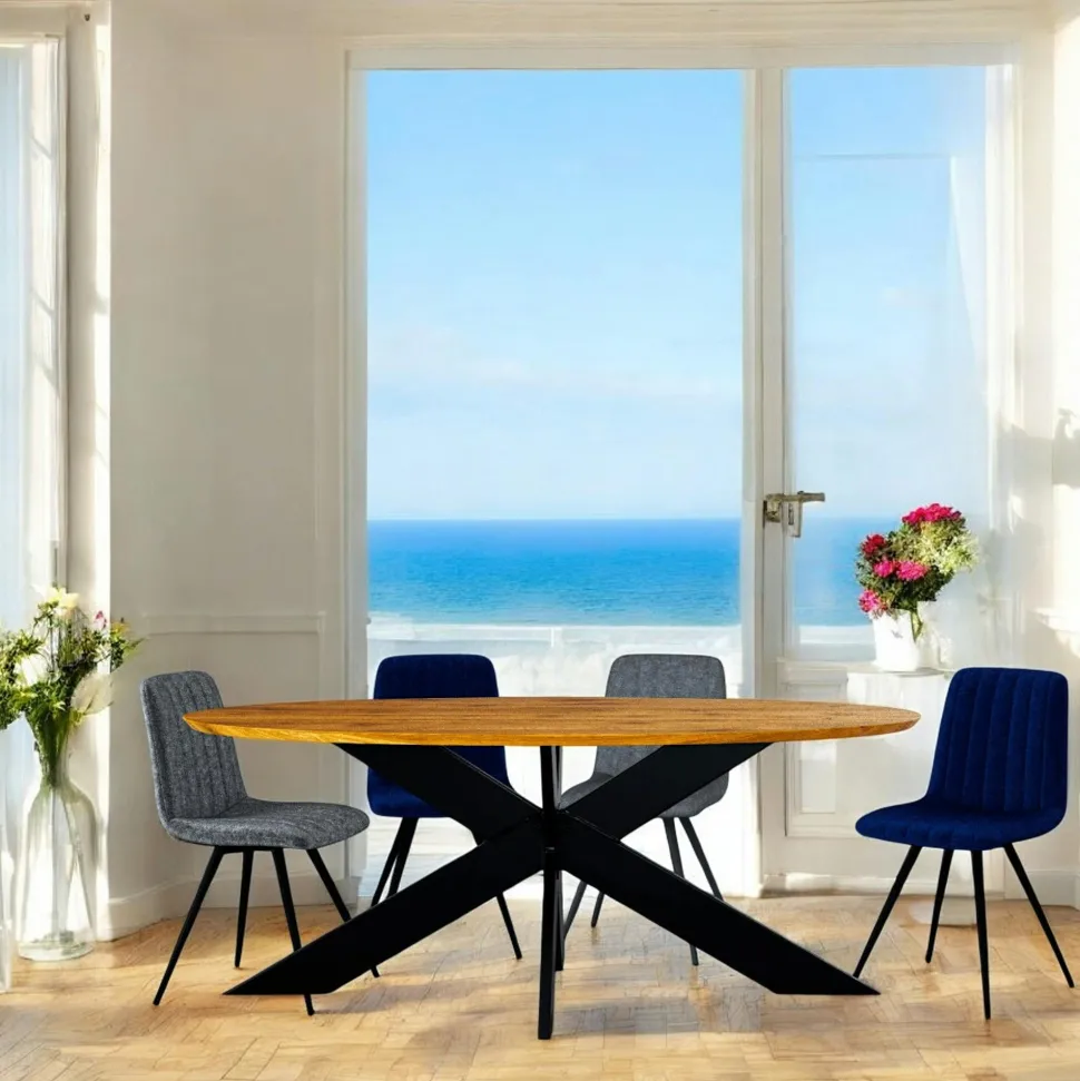Table ovale en chêne huilé avec pied central en métal noir 200 cm RAGUSE