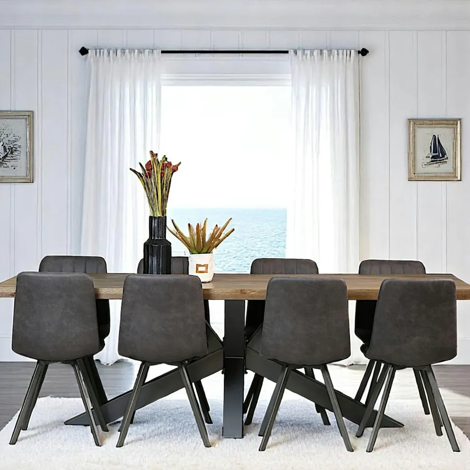 Table pied central bois de chêne et métal 200 cm HUDSON
