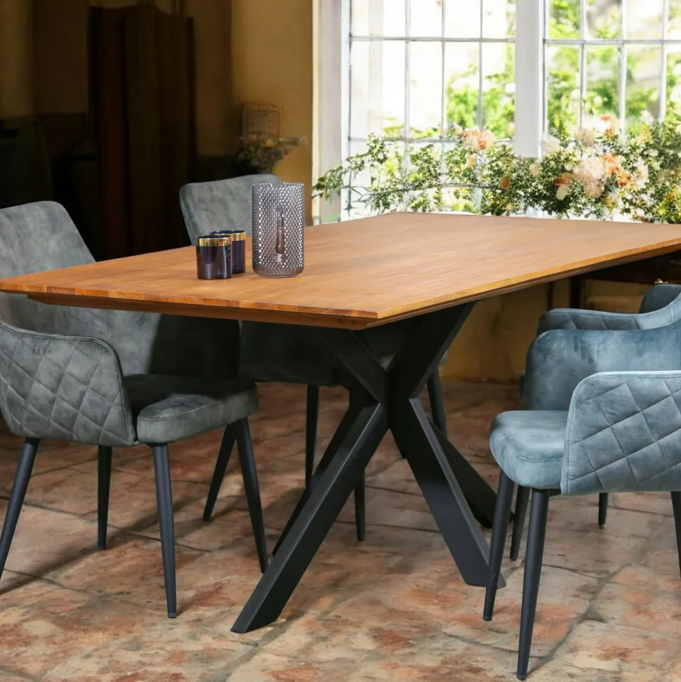 Table pied central bois recyclé teck 180 cm BARBADE