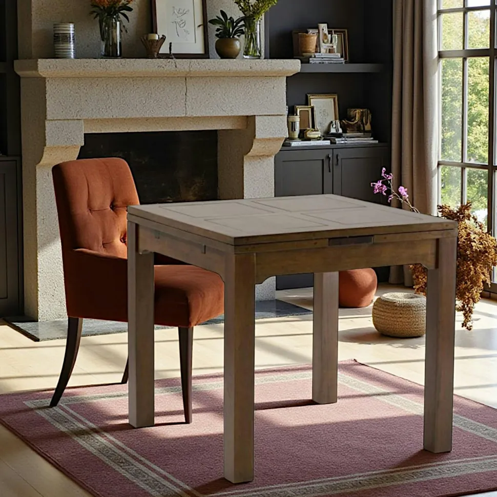 Table repas extensible hévéa 80/144cm HELENA