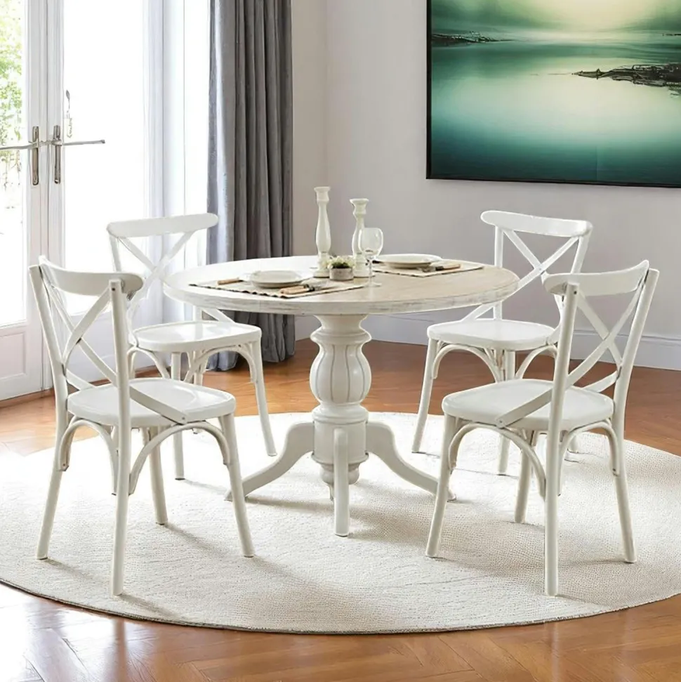 Table ronde en bois effet usé - pied noir ⌀120 cm TENA