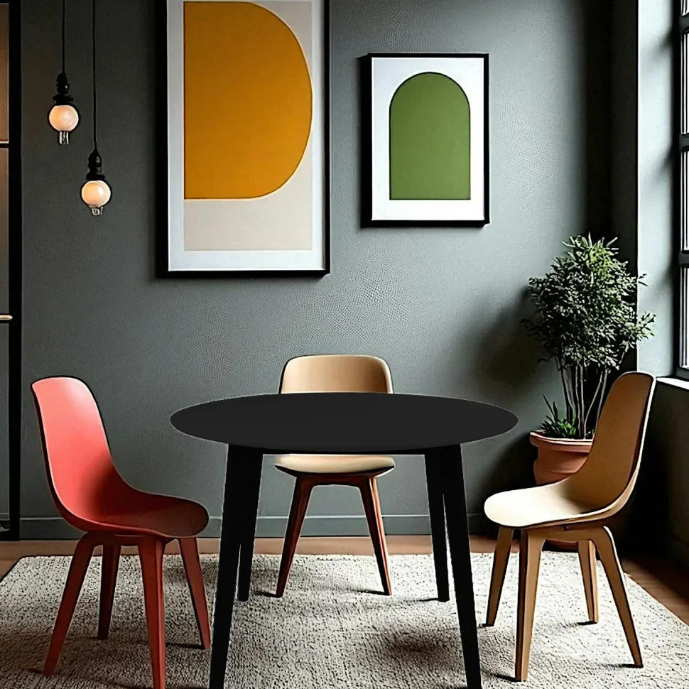 Table ronde en bois noir – style moderne, Ø 105 cm TAMPA