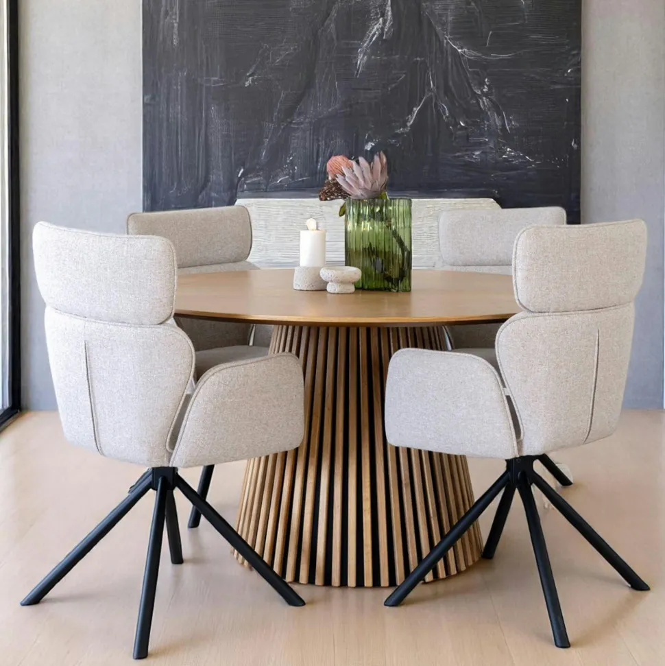 Table ronde en chêne clair avec piètement baguette ø140 cm AMSTERDAM