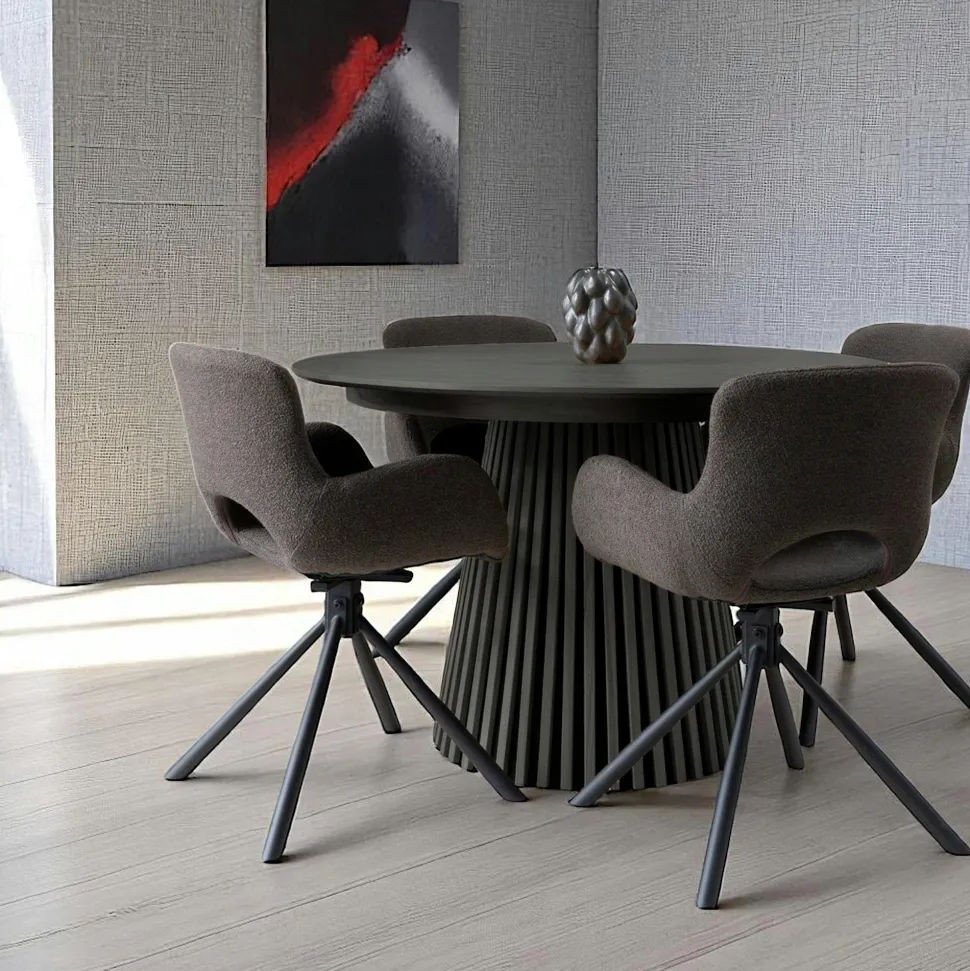 Table ronde en chêne noir avec piètement baguette ø120 cm AMSTERDAM