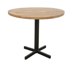 Table ronde en Hévéa recyclé naturel et pieds métal en croix D90xH76cm LOFT