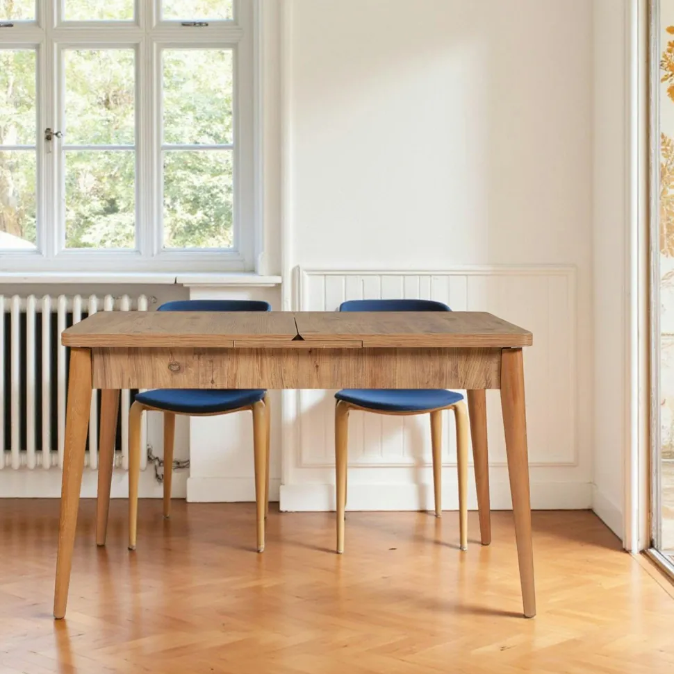 Table ronde extensible effet noyer Ø100-131 cm ORINA