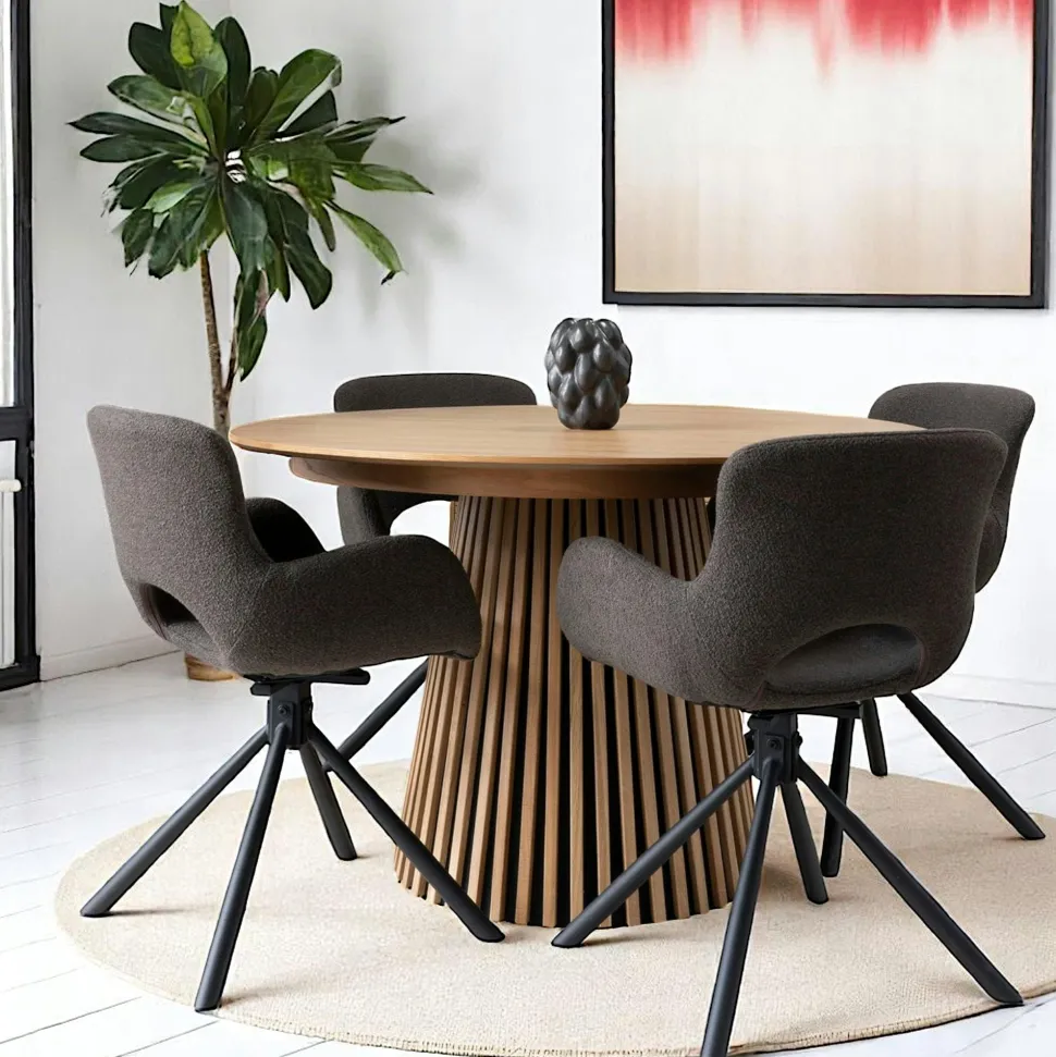 Table ronde extensible en chêne noir avec piètement baguette (2 rallonges incluses) ø120 cm / 160 cm / 200 cm AMSTERDAM