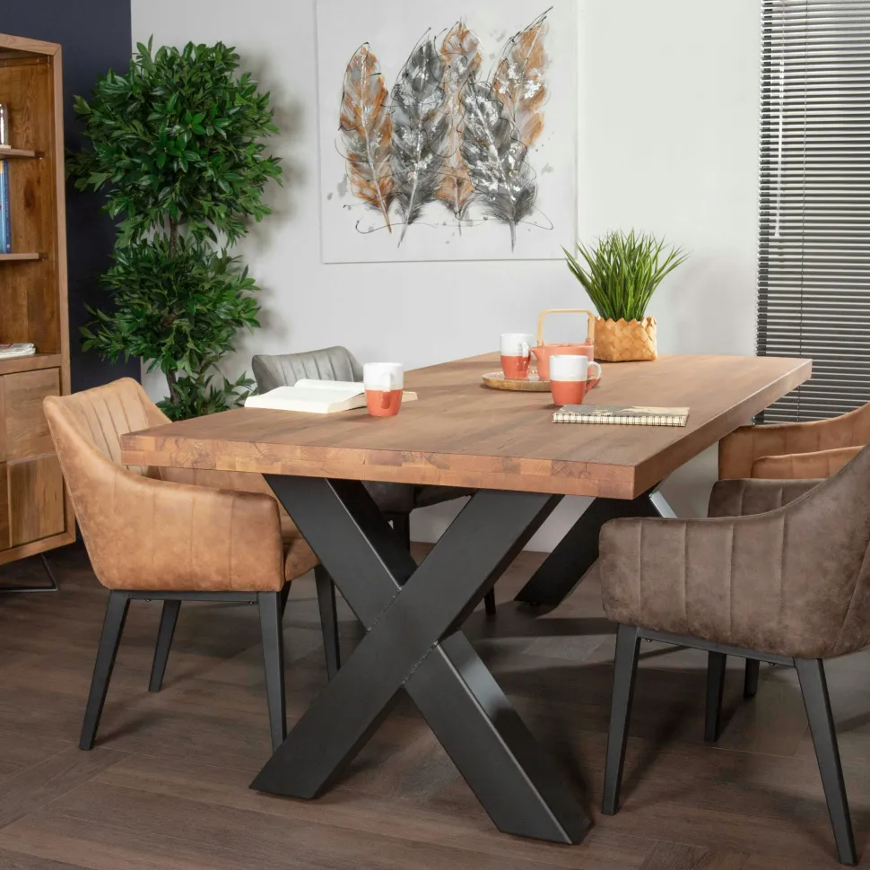 Table salle à manger bois métal pied croisé 200 cm OKA