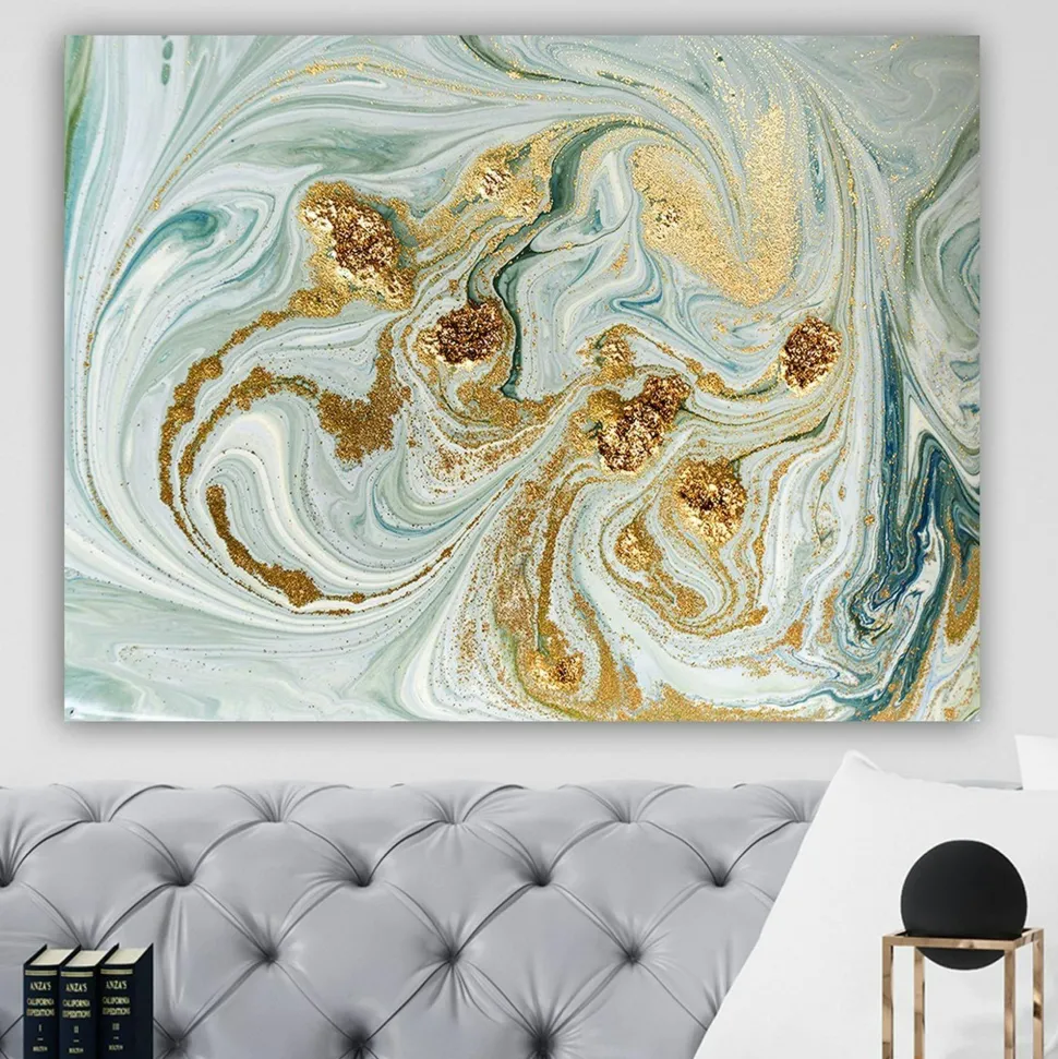 Tableau abstrait marbré – reflets dorés