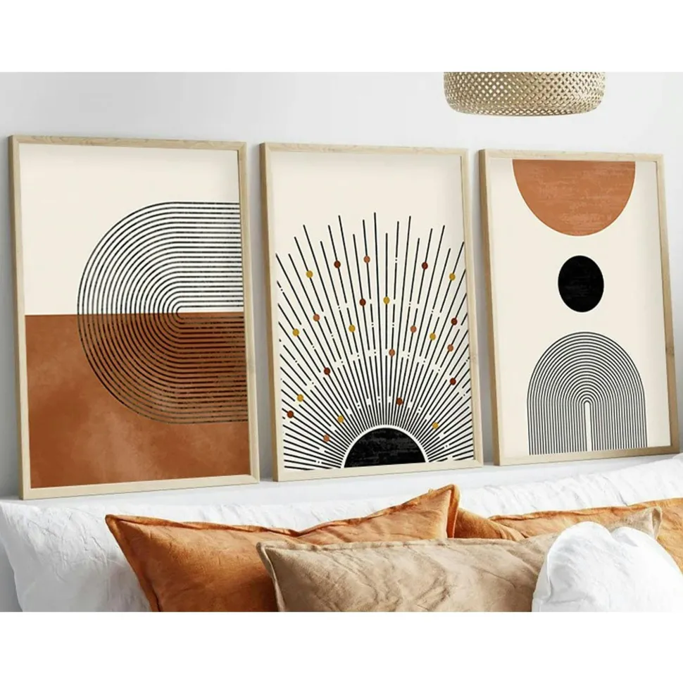 Tableau abstrait noir et brun – thème soleil (lot de 3)