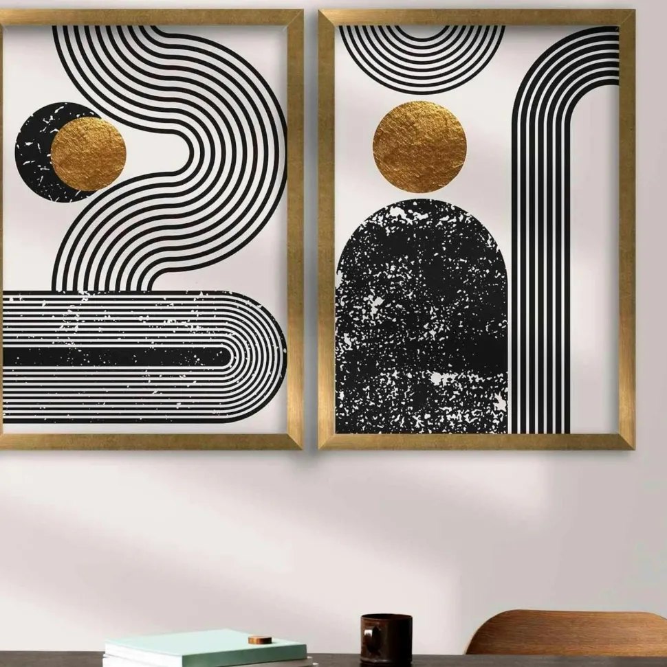 Tableau abstrait noir et brun – thème soleil (lot de 3)