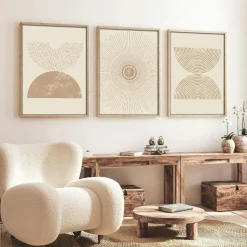 Tableau floral aquarelle rose et beige – lot de 3