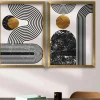Tableau graphique design noir et or – cadre doré (set de 2)