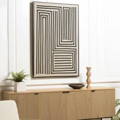 Tableau labyrinthe lignes noires en relief 83 x 123 cm