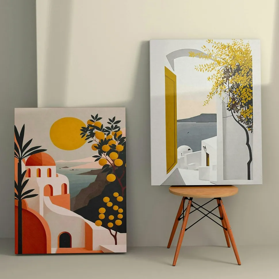 Tableau paysage méditerranéen – tons chauds (set de 2)