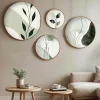 Tableau rond nature vert et blanc – cadre bois (set de 4)