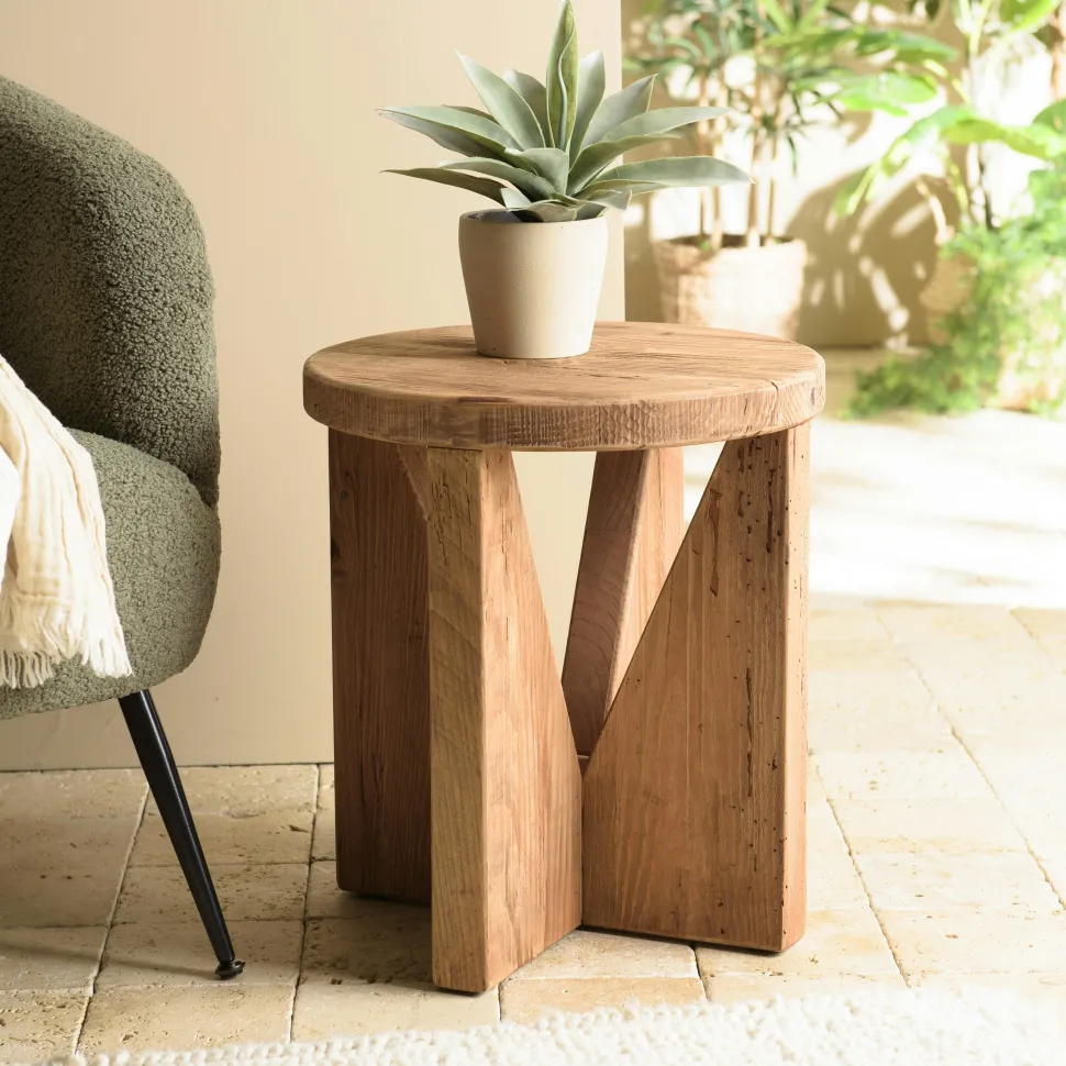 Tabouret / bout de canapé pin recyclé DENVER