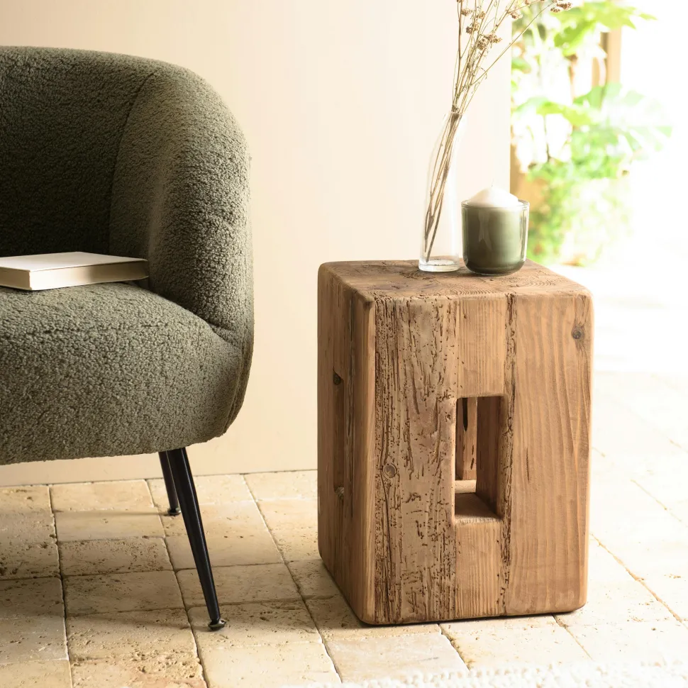 Tabouret / bout de canapé pin recyclé DENVER
