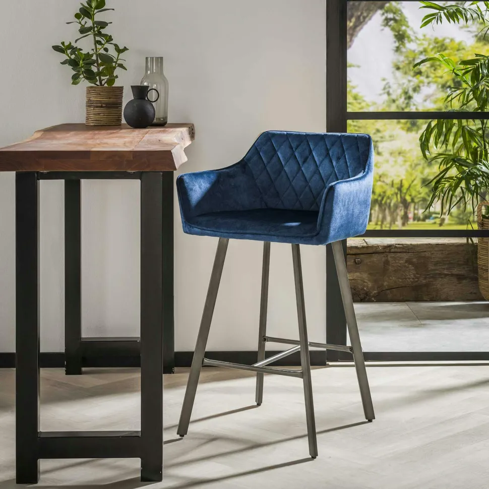 Tabouret de bar avec accoudoirs en velours bleu MELBOURNE
