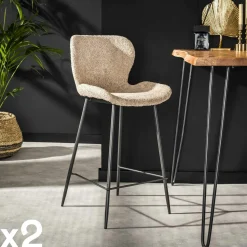 Tabouret de bar beige en bouclette (lot de 2) MELBOURNE