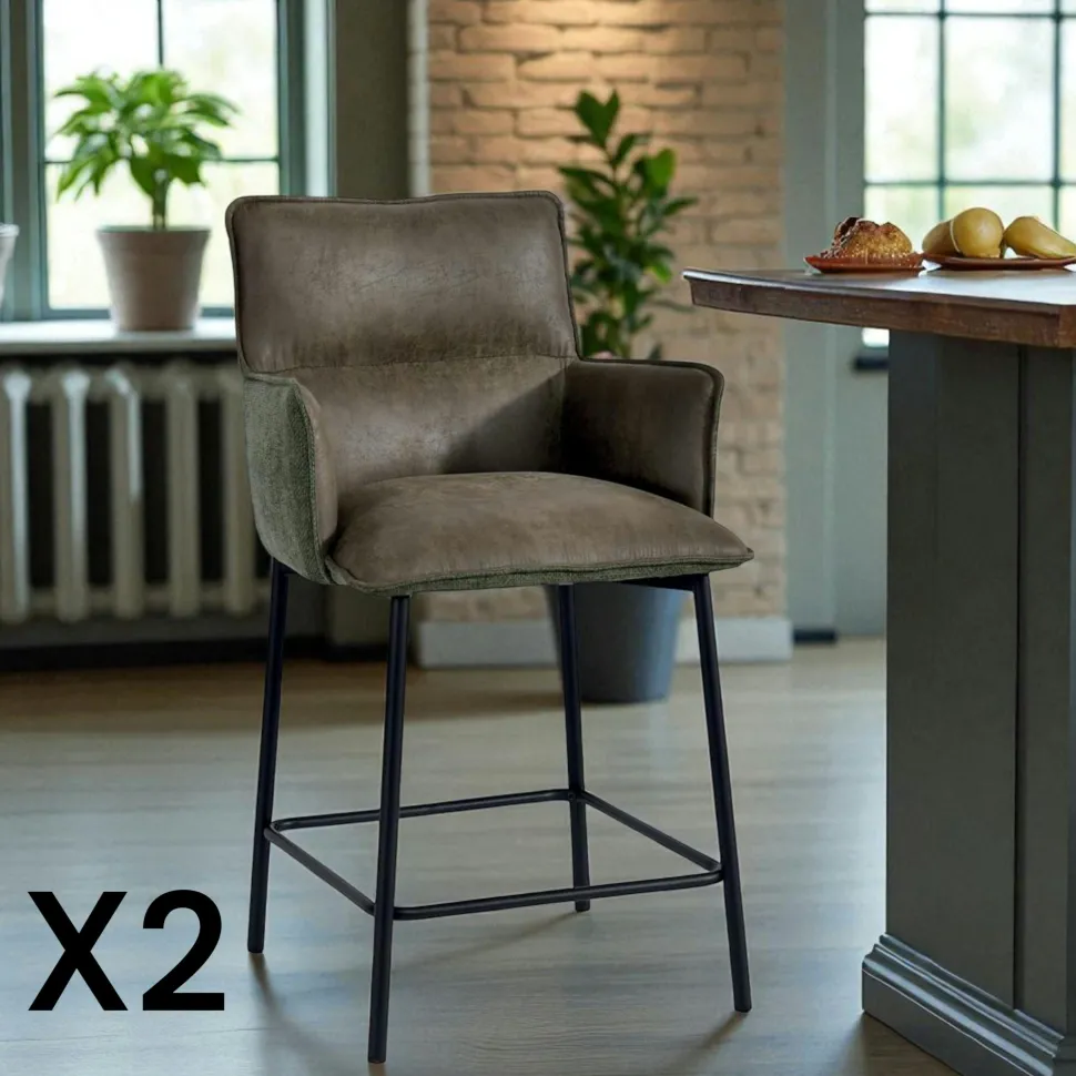 Tabouret de bar bi-matière marron (lot de 2) KERALA