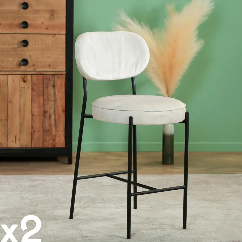 Tabouret de bar design en velours rose pâle FLORENCE (lot 2)