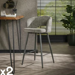 Tabouret de bar en tissu bouclette blanc avec dossier ouvert (lot de 2) GALWAY