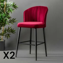 Tabouret de bar en velours gris 65 cm (lot de 2) ROSARIO