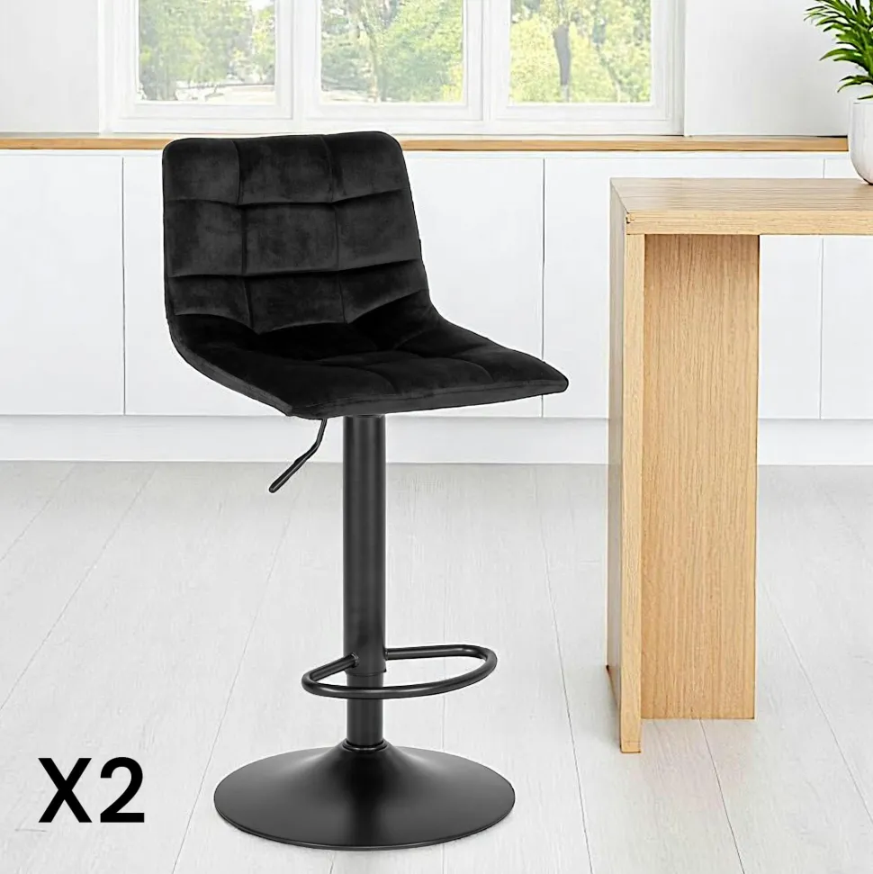 Tabouret de bar noir velours, réglable en hauteur et pivotant (lot de 2) SAVONE