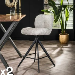 Tabouret de bar pivotant en bouclette grise (lot de 2) GALWAY