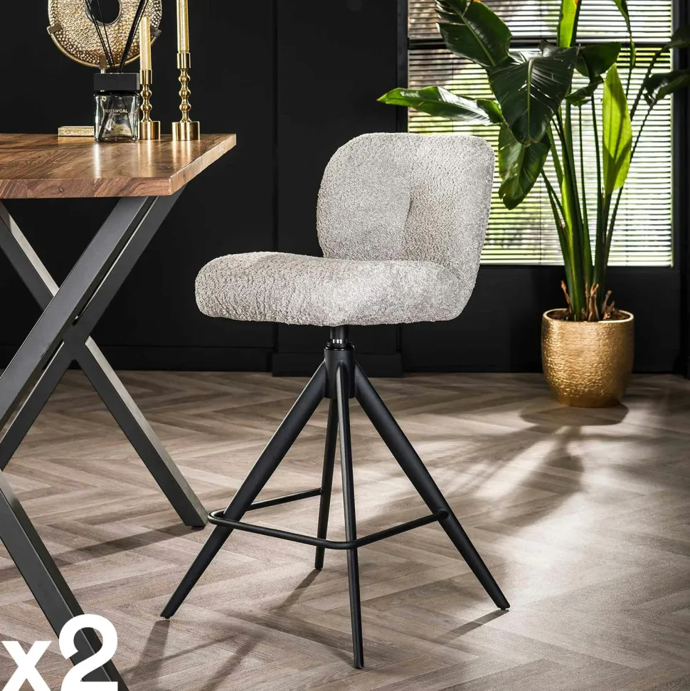 Tabouret de bar pivotant en bouclette taupe (lot de 2) GALWAY