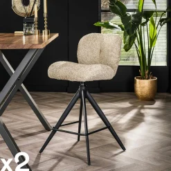 Tabouret de bar pivotant en bouclette taupe (lot de 2) GALWAY
