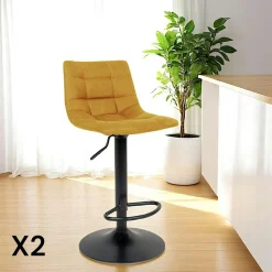 Tabouret de bar réglable en hauteur et pivotant, velours moutarde (lot de 2) SAVONE