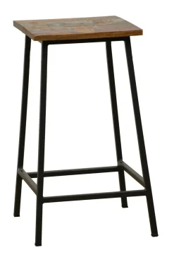 Tabouret en Hévéa recyclé coloré et métal 40x40x60cm LOFT COLORS
