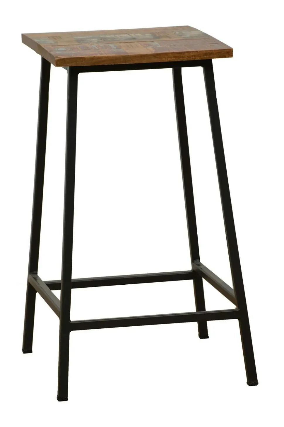 Tabouret en Hévéa recyclé naturel et métal 40x40x60cm LOFT