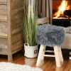 Tabouret fourrure grise synthétique