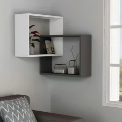 Étagère d'angle blanc & gris - 2 cubes imbriqués MARFA