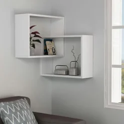 Étagère d'angle blanche design - 2 cubes imbriqués MARFA